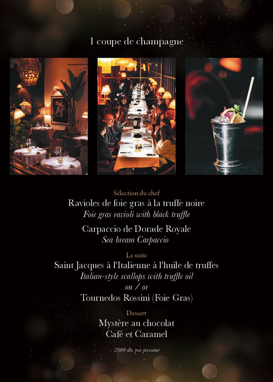 Candlelit Art Deco fine dining room and luxury supper club at Le Palace Marrakech in Hivernage